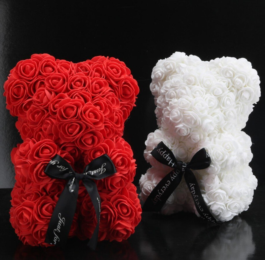 Decoratieve Rozenbeer 25cm Foam Kunstrozen Romantisch Cadeau Teddybeer Interieur Geschenk Meerdere Kleuren