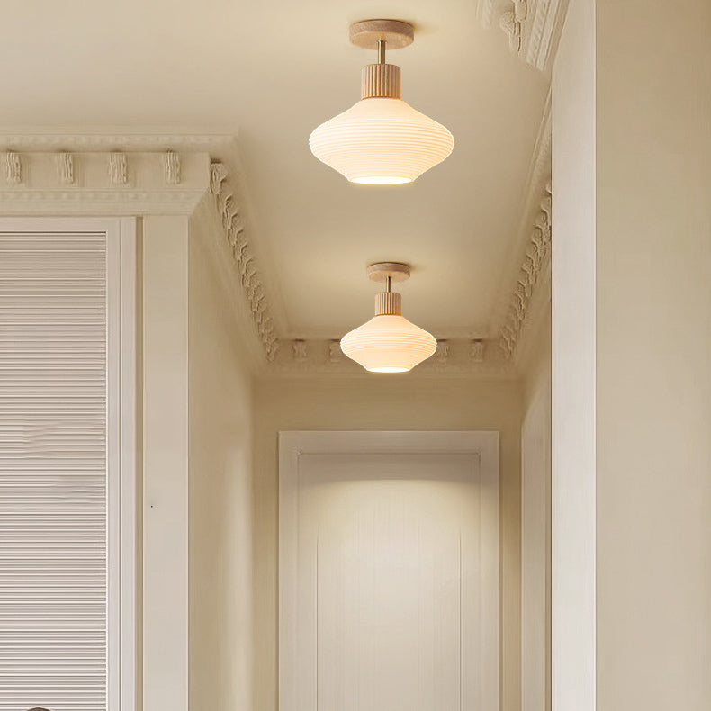 Japandi Plafondlamp Hout & Glas - Natuurlijke Elegantie voor Hal, Woonkamer en Slaapkamer