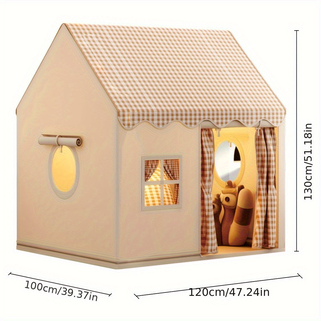 Binnenspeelhuis polyester pvc beige kinderkamer speelkamer opvouwbaar fantasy tent