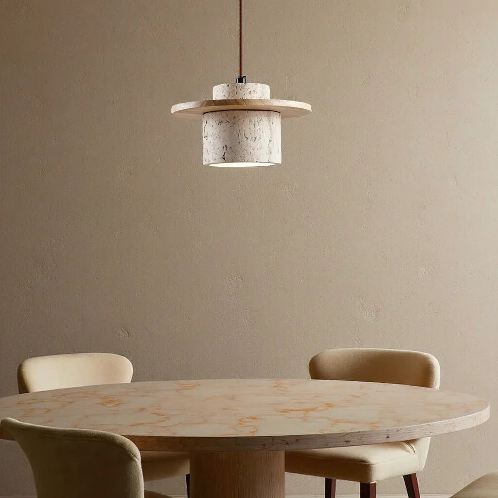 Hanglamp Travertijn Steen 25cm LED E27 Verstelbaar Snoer 170cm Natuurlijke Sfeerverlichting Woonkamer