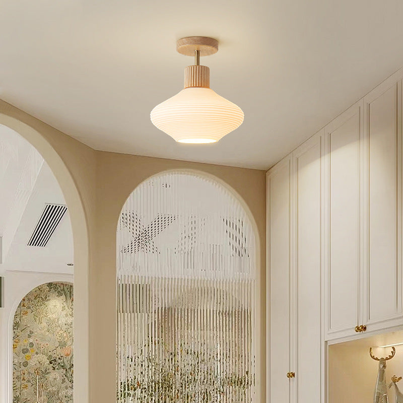 Japandi Plafondlamp Hout & Glas - Natuurlijke Elegantie voor Hal, Woonkamer en Slaapkamer