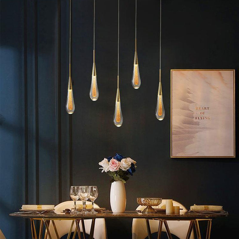 Glazen Hanglamp met Gouden Metalen Armatuur en Geïntegreerde LED-Verlichting - Scandinavisch Design voor Eetkamer, Woonkamer en Keuken