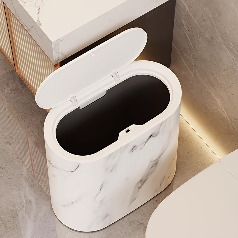 Prullenbak Bureau met Deksel Compact 29x29x14,5 cm Ovaal Marmerlook Kantoor Slaapkamer