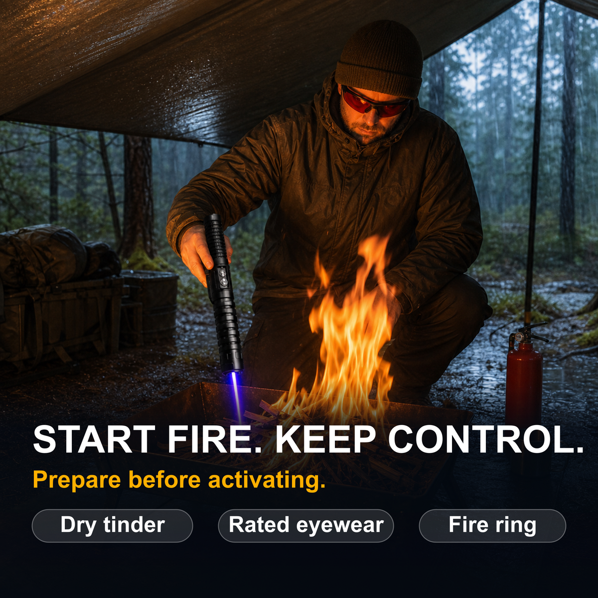 Compacte Vuurstarter Igniter 450nm Blauwe Bundel Outdoor Camping Nood Survival Vuurmaker Zwart Bushcraft