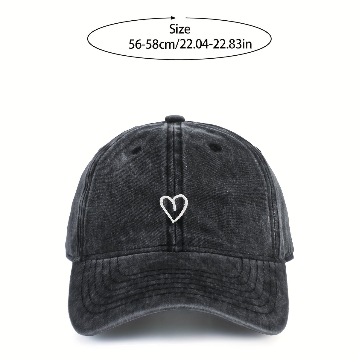 Vintage Baseballcap met Hartstiksel - Verstelbaar Katoen Gewassen Stijl Sportpet Zomerpet Dames Heren Casual Cap