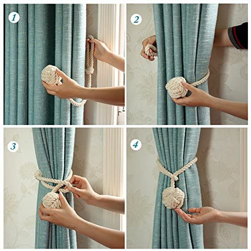 Macramé Gordijnhouders met Houten Stok - Handgeweven Katoenen Tie Backs voor Natuurlijke Boho Stijl