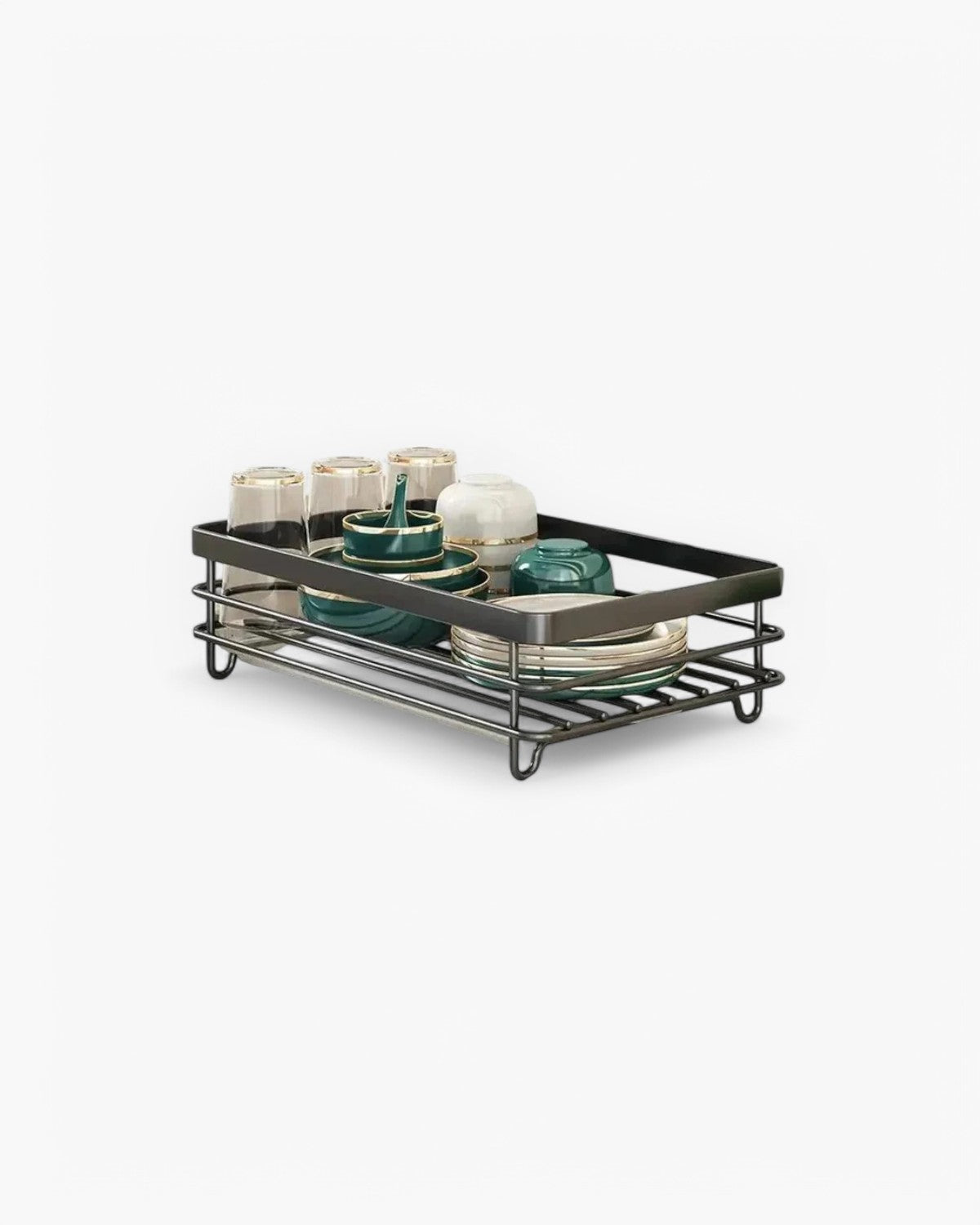 Modern afdruiprek van carbon staal met 360° draaibare afvoer - luxe keukendroogrek met meerdere niveaus