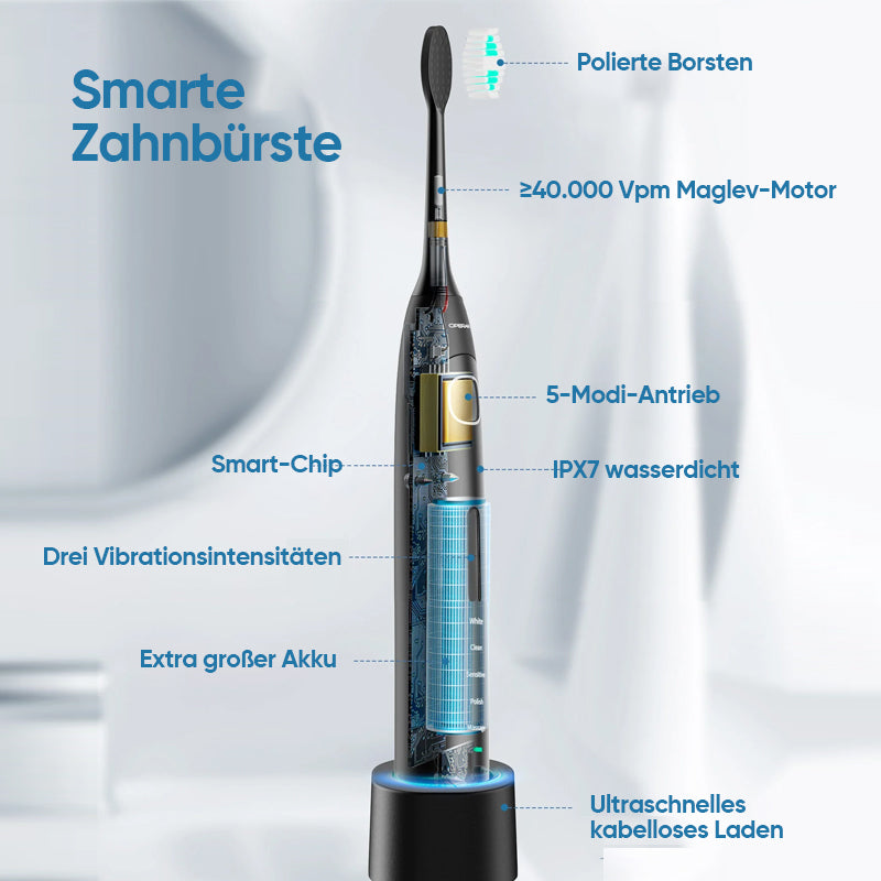 Elektrische Tandenborstel 40.000 Trillingen 6 Poetsmodi IPX7 Waterbestendig Timer Oplaadbaar Wit Zwart Roze