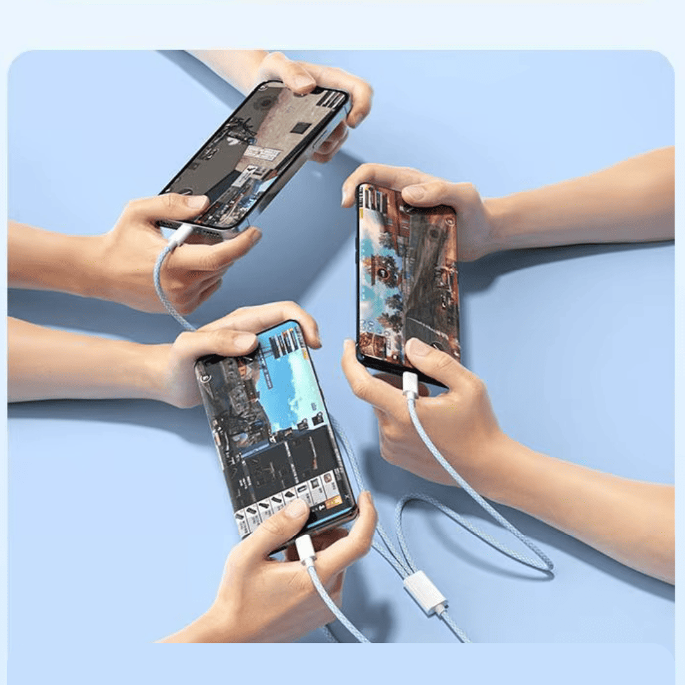 3-in-1 Oplaadkabel 100W Lightning Micro-USB USB-C Snelladen Data Transfer 480Mbps Gevlochten Intrekbaar