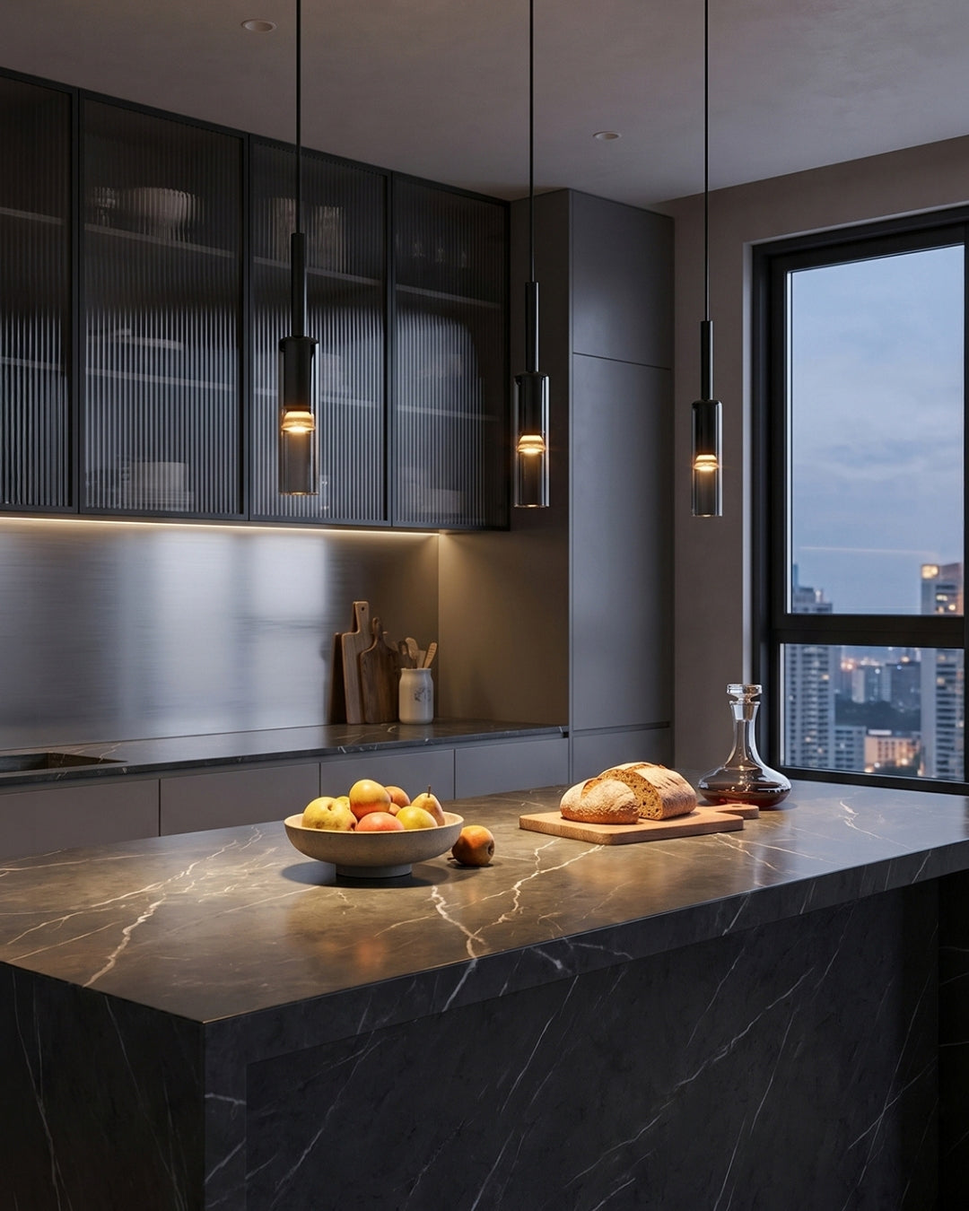 Gerookte Glazen Hanglamp met Minimalistische Metalen Structuur - Moderne Sfeerverlichting voor Eetkamer, Slaapkamer en Woonkamer