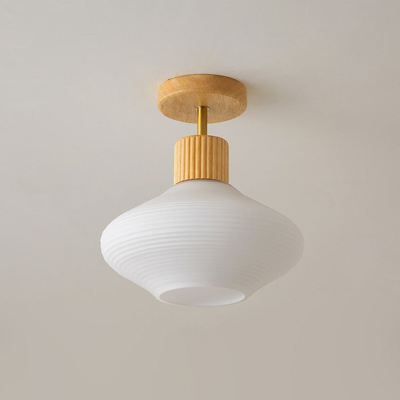 Japandi Plafondlamp Hout & Glas - Natuurlijke Elegantie voor Hal, Woonkamer en Slaapkamer