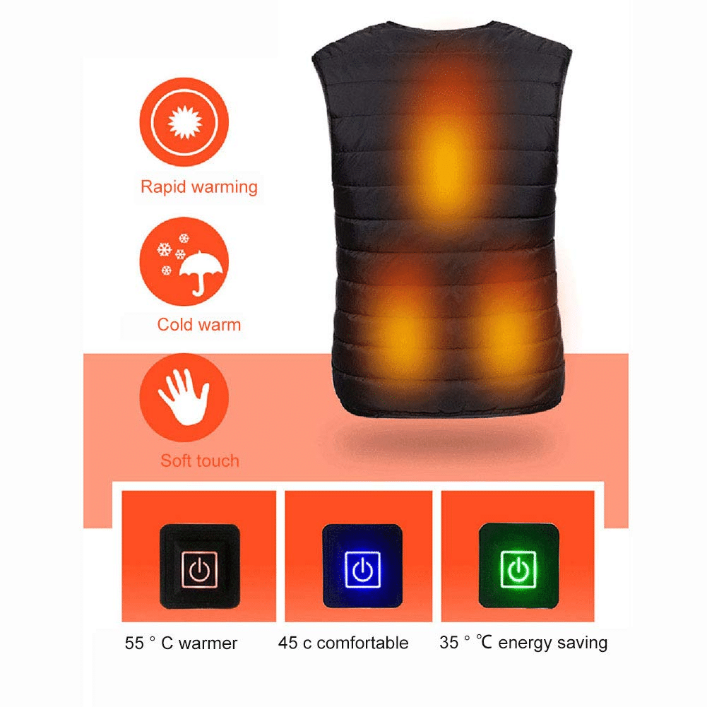 Verwarmbaar Bodywarmer Vest met Vier Warmtezones USB Verwarming Unisex Outdoor Winterkleding Thermisch