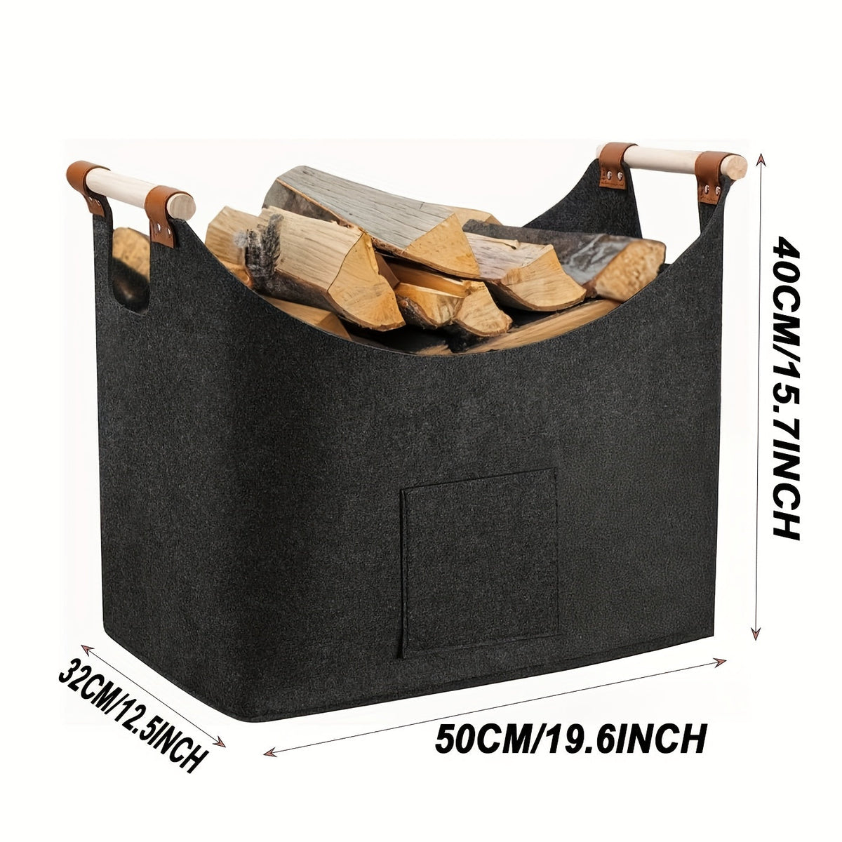 Vilten Haardhoutmand 55L - Grote Haardhout Opbergmand voor Open Haard & Houtkachel