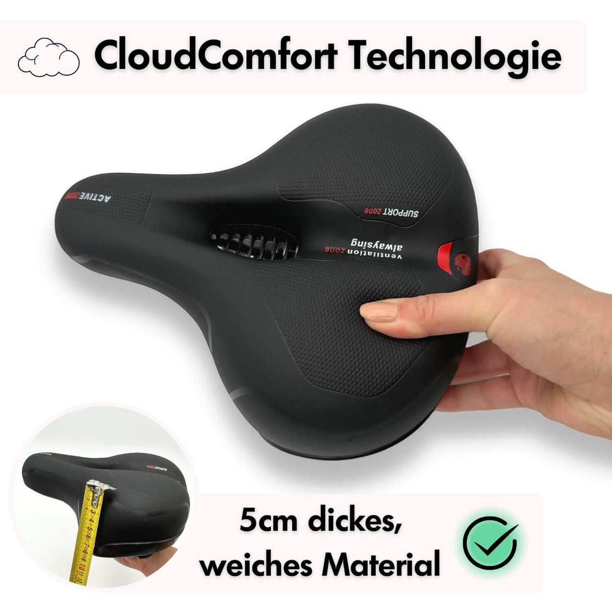 Ergonomisch Fietszadel met Gel-Demping - Comfortzadel voor Langere Fietstochten - Ademend en Drukverlagend - Universele Pasvorm