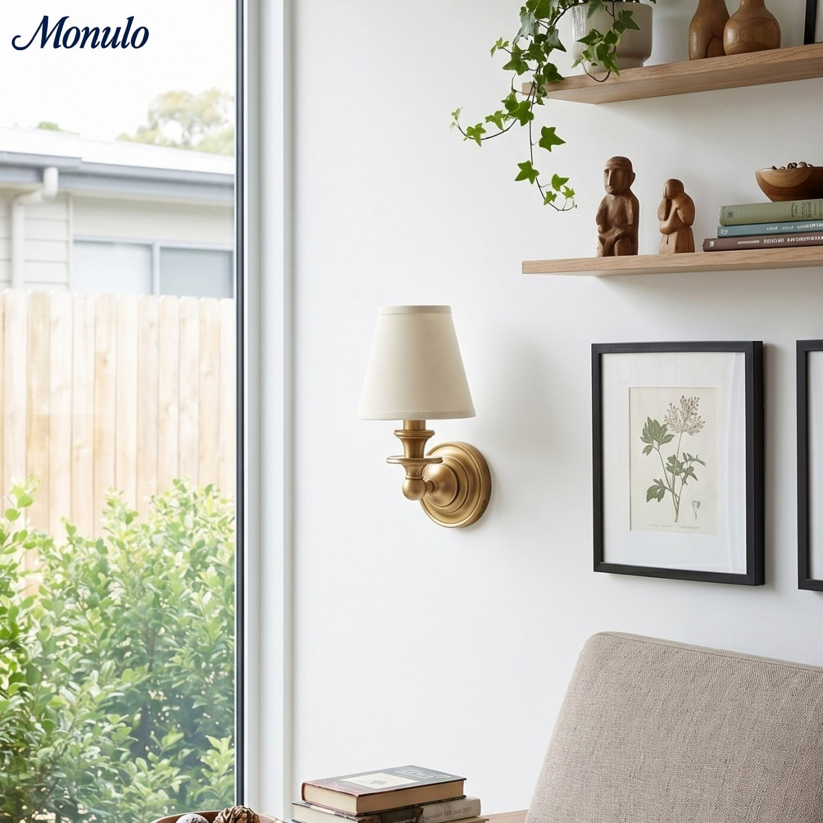 Wandlamp met stoffen kap en zwanenhalsarm - smeedijzeren armatuur met verstelbare leeslamp