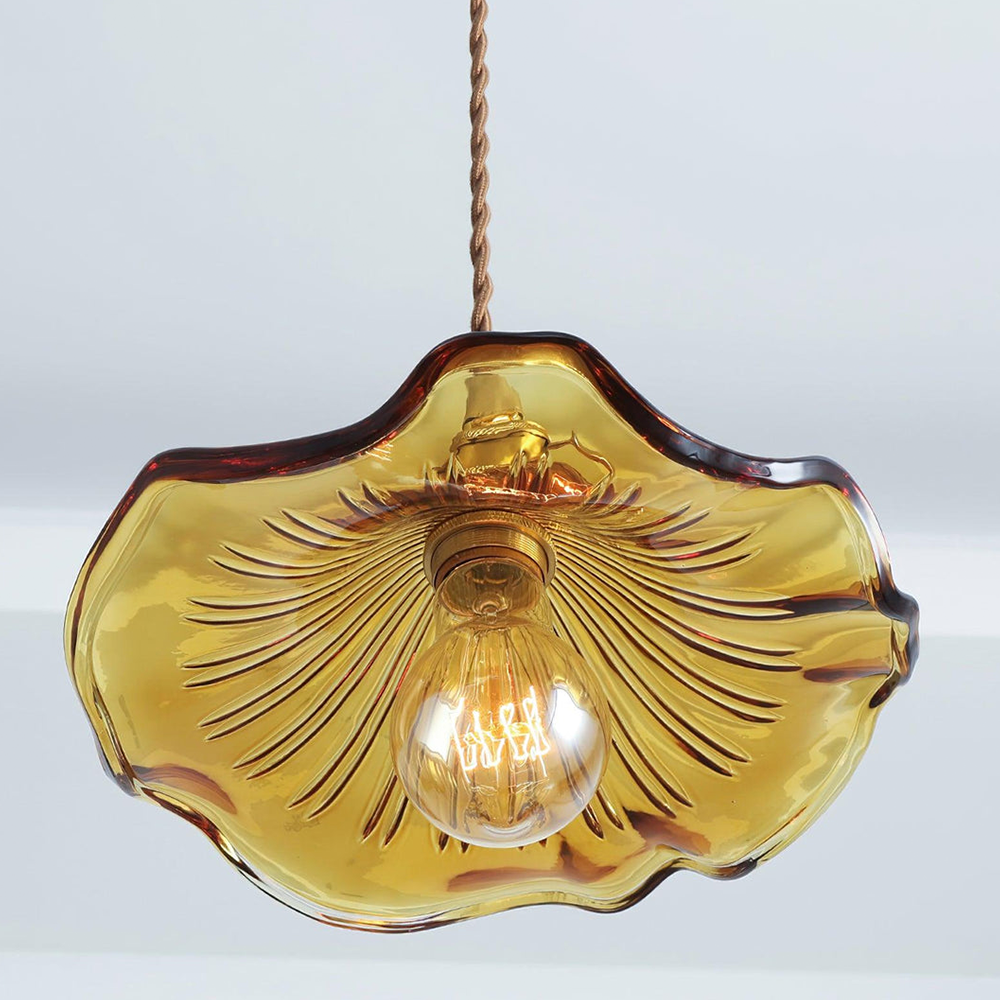 Selene Glazen Hanglamp - Hibiscusbloem Design Messing Glas - Hangende Verlichting Eetkamer Woonkamer Slaapkamer - E27 Fitting 23-33cm