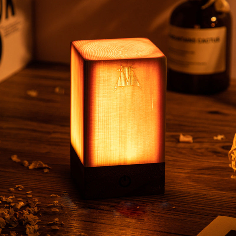LED Tafellamp Oplaadbaar Touch Dimbaar Houtlook Sfeerlamp Slaapkamer Bureau Draadloos Warm Licht Nachtlampje