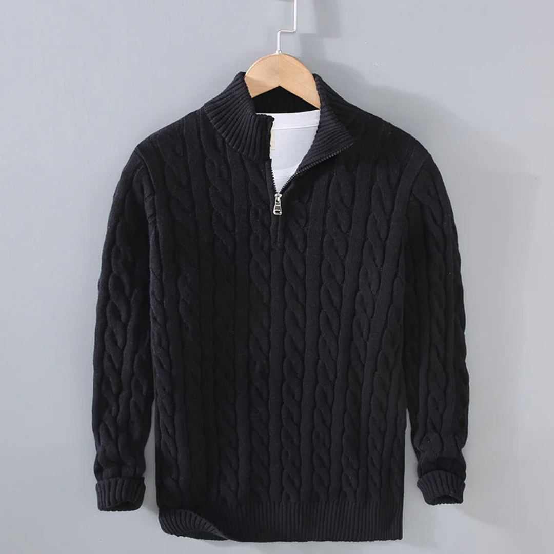 Gebreide Heren Trui Kabelpatroon Staande Kraag Ritssluiting Katoen Warm Casual Winter Navy Grijs Beige