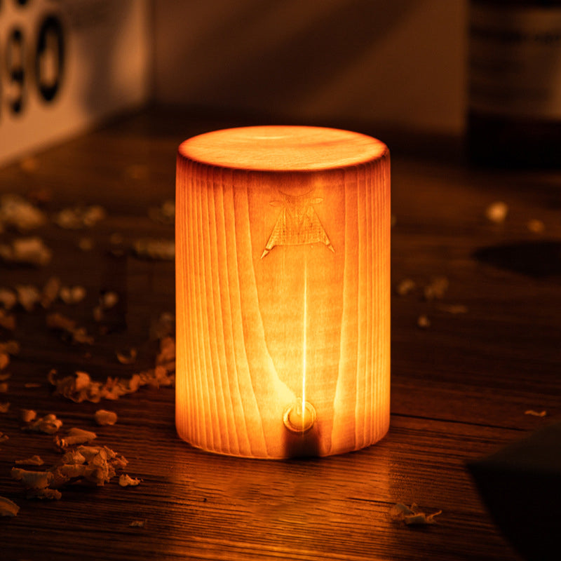 LED Tafellamp Oplaadbaar Touch Dimbaar Houtlook Sfeerlamp Slaapkamer Bureau Draadloos Warm Licht Nachtlampje