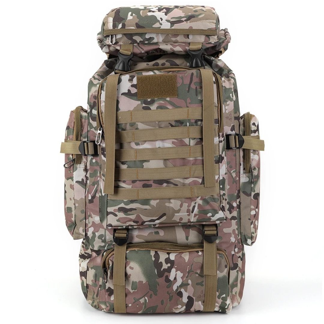 Trekkingrugzak 80 Liter met MOLLE Systeem Ergonomisch Outdoor Backpack Camouflage Khaki Zwart Wandelen