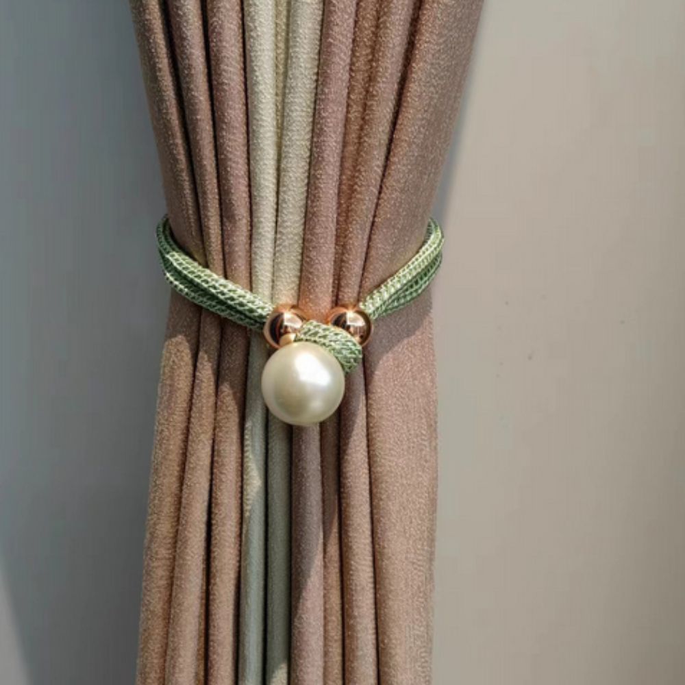 Decoratieve Gordijnomarmers met Parelaccent - Set van 2 Stuks - Verstelbare Touwhouders voor Woonkamer Slaapkamer - Elegante Raamversiering