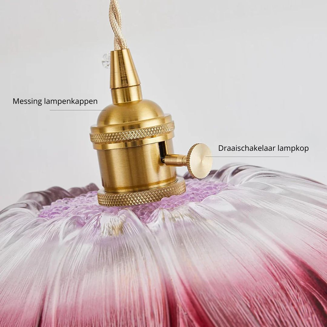 Cullivan Bloemvormige Hanglamp - Glazen Hanglamp met Gouden Fitting voor Woonkamer & Eetkamer
