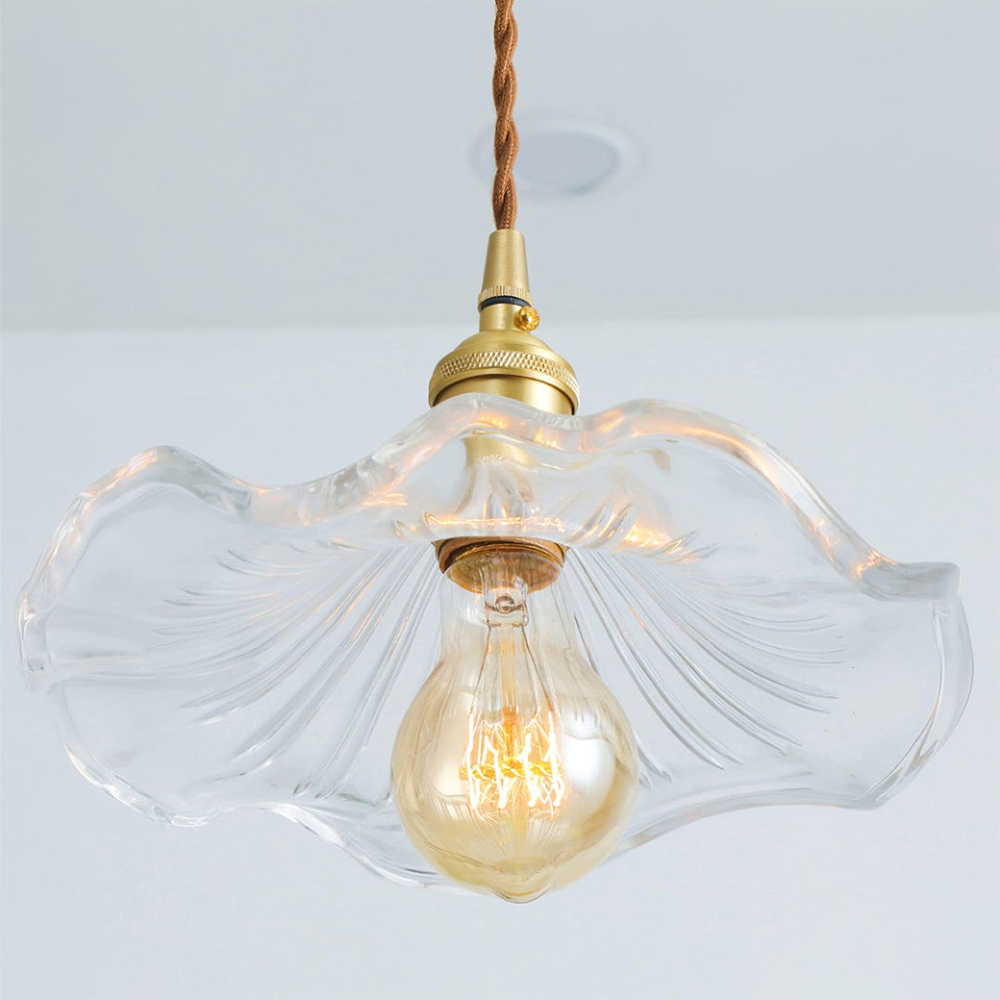 Selene Glazen Hanglamp - Hibiscusbloem Design Messing Glas - Hangende Verlichting Eetkamer Woonkamer Slaapkamer - E27 Fitting 23-33cm