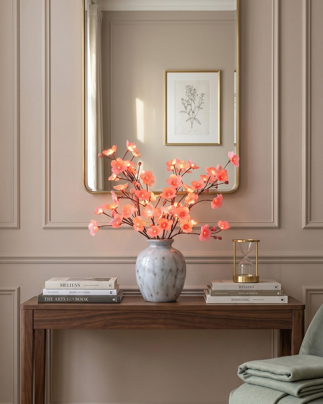 Decoratieve LED Verlichtingstak met Natuurlijke Bloesemvorm 70cm - Flexibele Sfeerverlichting voor Vazen en Schoorsteenmantels