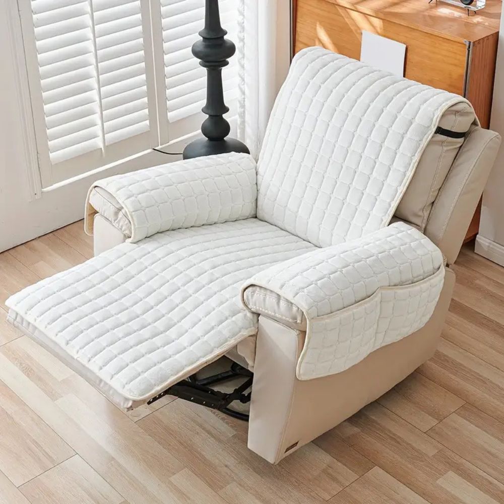 Gequilte Relaxfauteuil Hoes met Opbergzak - Microvezel Beschermhoes voor Recliner Stoel