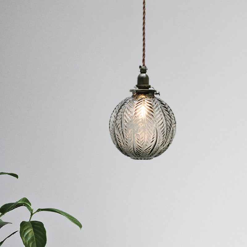 Glazen Hanglamp met Veerdesign - Rookgrijs of Transparant Glas - E14 Fitting - Koloniale Stijl