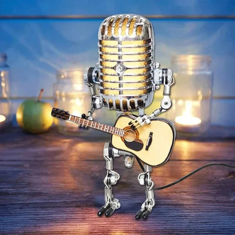 Robotlamp met Microfoon en Gitaar Metaal Vintage Tafellamp Zwart Wit Rood Geel Verstelbaar Muzikant Design