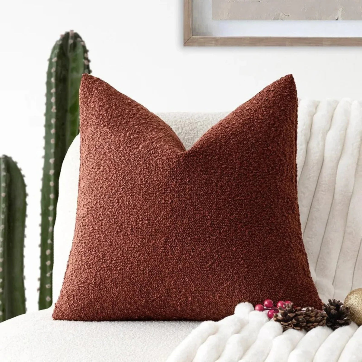 Kussenhoes 45x45 cm Bouclé Stof Zacht Minimalistisch Zonder Binnenkussen Wit Beige Camel Antraciet Groen Zwart
