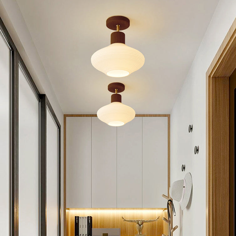 Japandi Plafondlamp Hout & Glas - Natuurlijke Elegantie voor Hal, Woonkamer en Slaapkamer