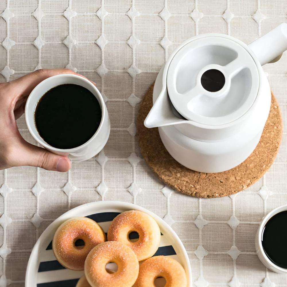 Geïsoleerde Karaf 1 Liter Houten Handvat Dubbelwandig Koffiekaraf Thermos Scandinavisch Design Groen Wit Zwart Rood Bruin