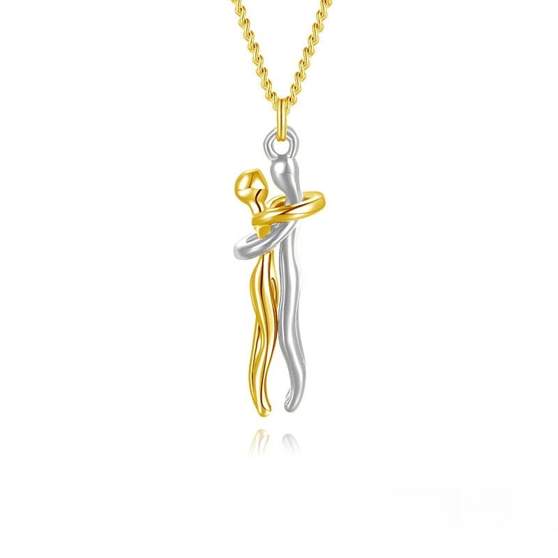 Partnerhalsketting met Omhelzing Hanger 42cm Verstelbare Ketting Goud Zilver Voor Koppels en Geliefden