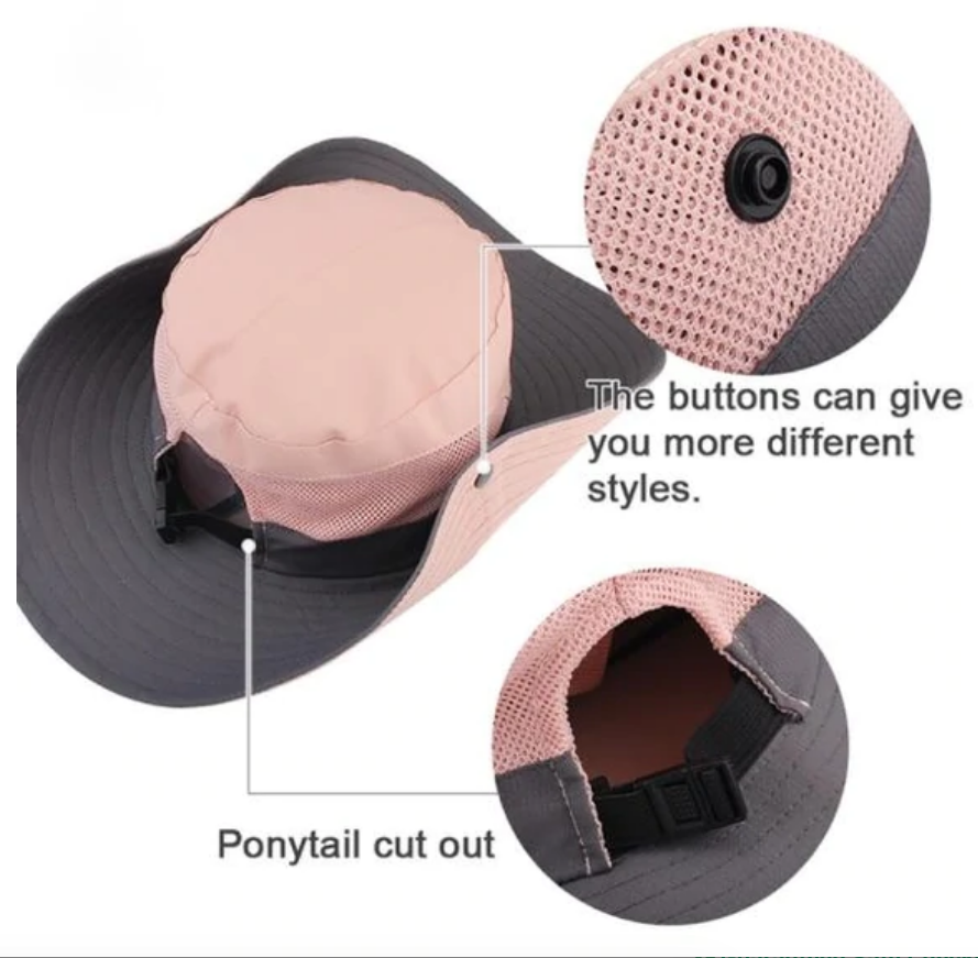Opvouwbare UV-Beschermende Zonnehoed Verstelbaar Ademend Polyester Dames Zomerhoed Paardenstaartopening Reizen Strand Outdoor