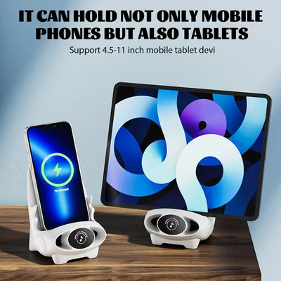 Draadloze Oplader 15W met Houder - Smartphone Snellader Staand of Liggend - Stoel Design met Koeling