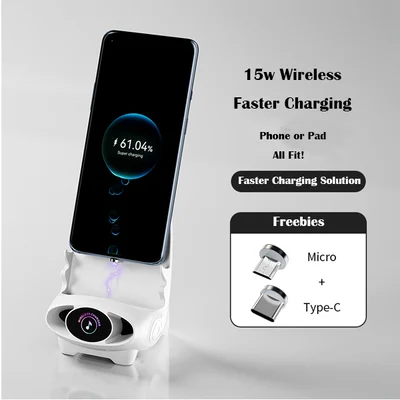 Draadloze Oplader 15W met Houder - Smartphone Snellader Staand of Liggend - Stoel Design met Koeling
