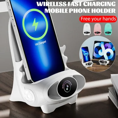 Draadloze Oplader 15W met Houder - Smartphone Snellader Staand of Liggend - Stoel Design met Koeling
