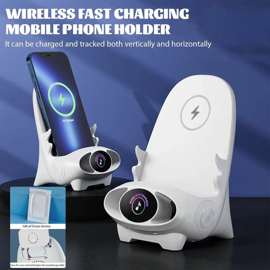 Draadloze Oplader 15W met Houder - Smartphone Snellader Staand of Liggend - Stoel Design met Koeling