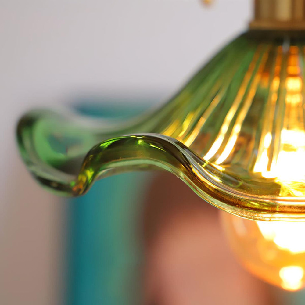 Selene Glazen Hanglamp - Hibiscusbloem Design Messing Glas - Hangende Verlichting Eetkamer Woonkamer Slaapkamer - E27 Fitting 23-33cm