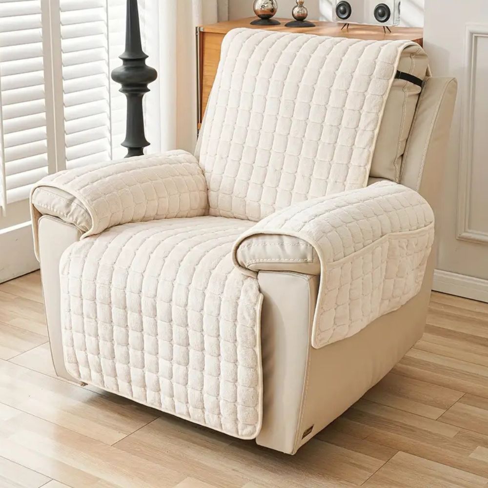 Gequilte Relaxfauteuil Hoes met Opbergzak - Microvezel Beschermhoes voor Recliner Stoel