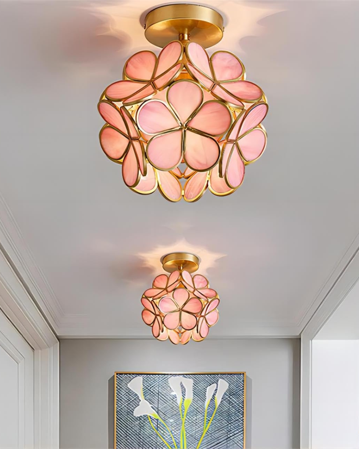 Moderne plafondlamp met bloemdesign in acryl en goudkleurig ijzer - luxe LED designlamp 20 cm