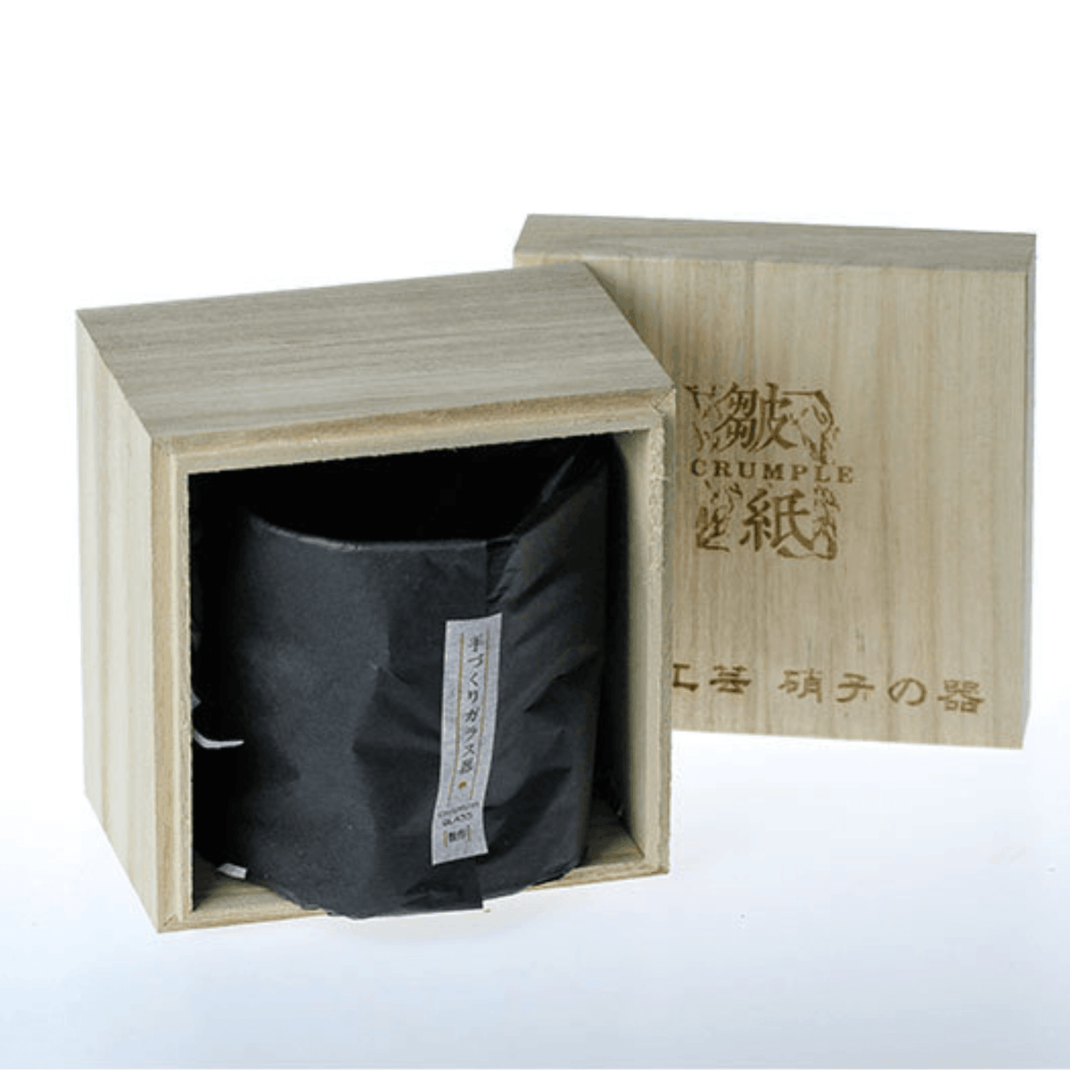 Whiskeyglas Edo Kiriko Japans Kristal Crumple Design Houten Geschenkdoos Handgemaakt