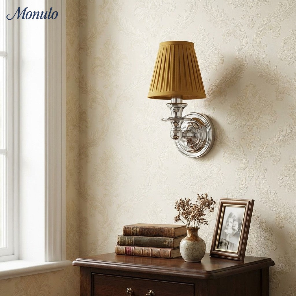 Wandlamp met stoffen kap en zwanenhalsarm - smeedijzeren armatuur met verstelbare leeslamp