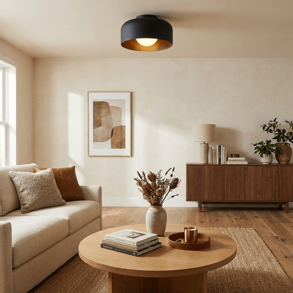 Ronde Plafondlamp met Houtnerf Interieur Glazen Bol ∅22 cm voor Hal Keuken Slaapkamer Wandmontage G9 Fitting