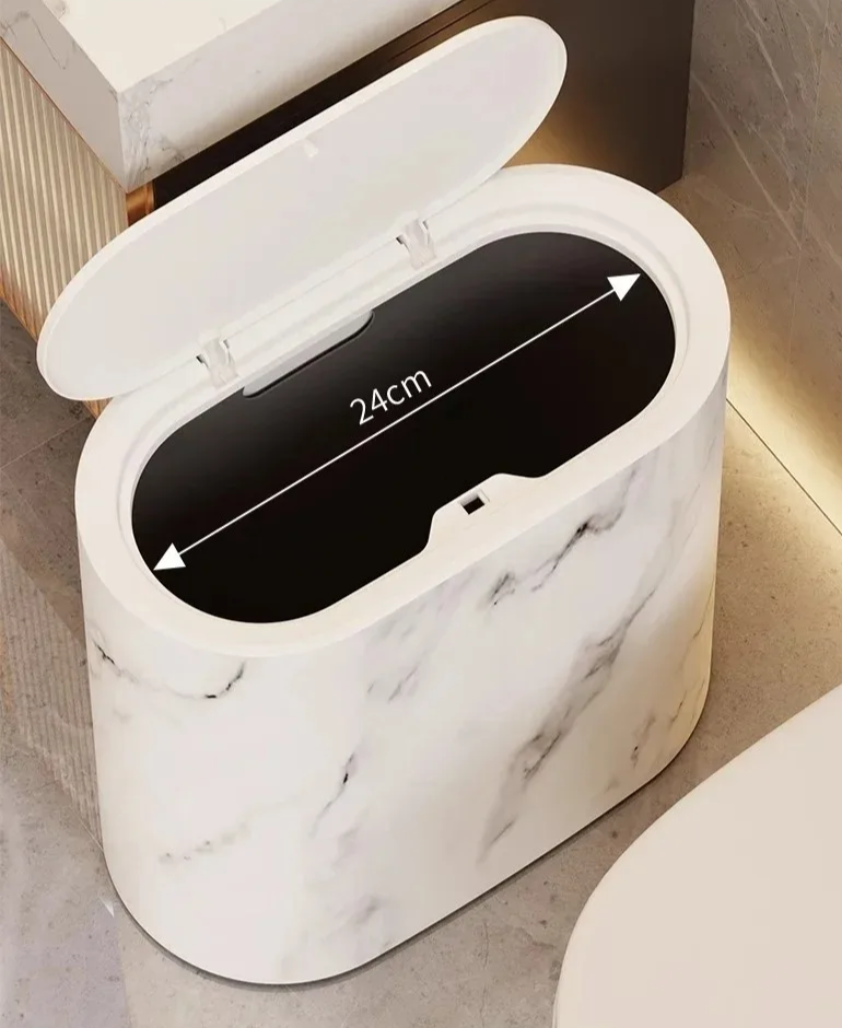 Afvalbak Marmerdesign Ellips Push Deksel Badkamer WC Kantoor Nordic Scandinavisch Compact Hygiënisch