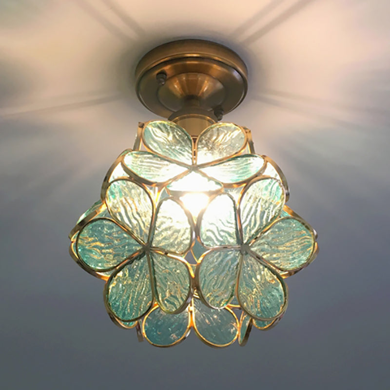 Glazen Plafondlamp met Bloemmotief - Vintage Glas-in-Lood Stijl - 8 inch - Roze/Blauw/Groen/Helder - Retro Semi-Flush Plafondverlichting voor Hal en Gang