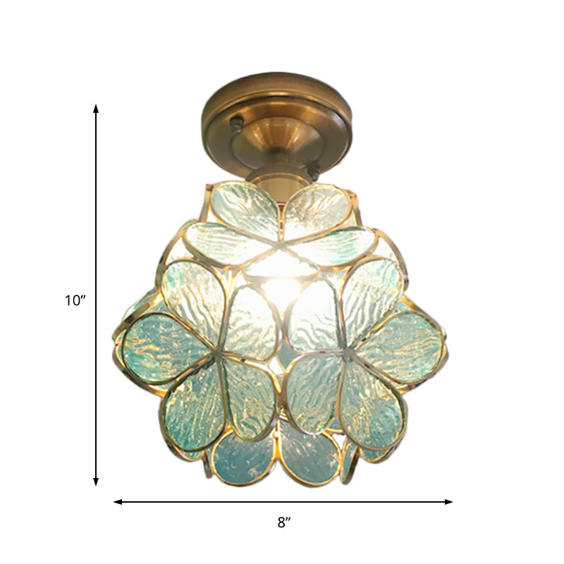 Glazen Plafondlamp met Bloemmotief - Vintage Glas-in-Lood Stijl - 8 inch - Roze/Blauw/Groen/Helder - Retro Semi-Flush Plafondverlichting voor Hal en Gang