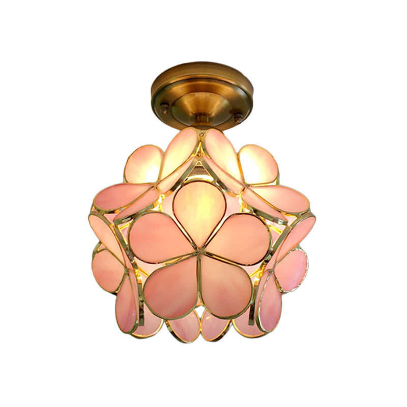 Glazen Plafondlamp met Bloemmotief - Vintage Glas-in-Lood Stijl - 8 inch - Roze/Blauw/Groen/Helder - Retro Semi-Flush Plafondverlichting voor Hal en Gang